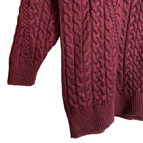 Zara Burgundy Oversized Chunky Cable Knit Sweater V Neck Small - Picture 4 of 14